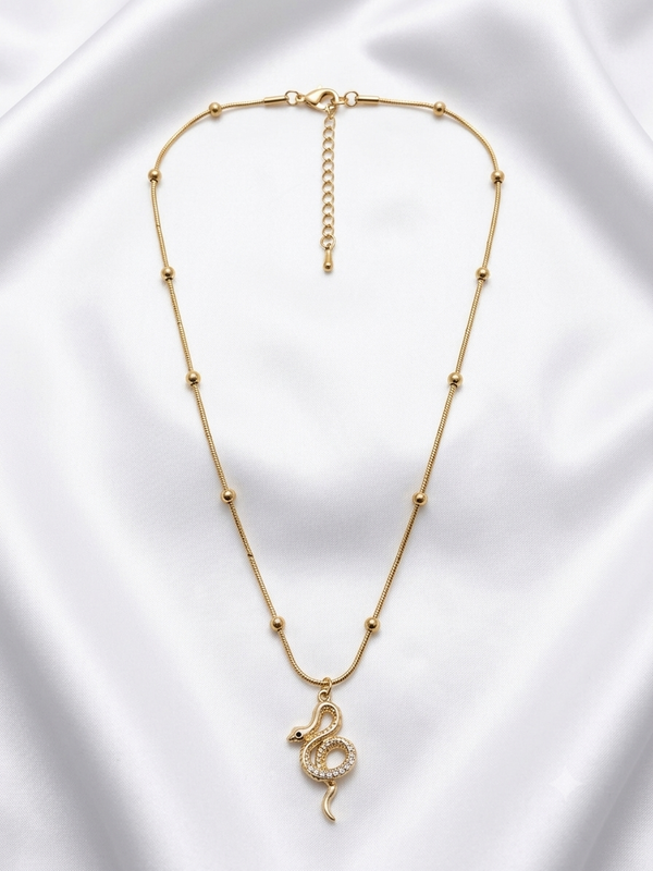Serpentine Pendant with Beaded Chain Necklace