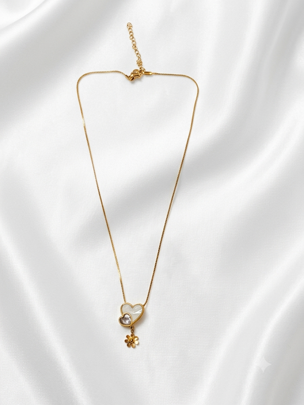 Whimsical Layered Heart & Floral Charm Pendant Necklace