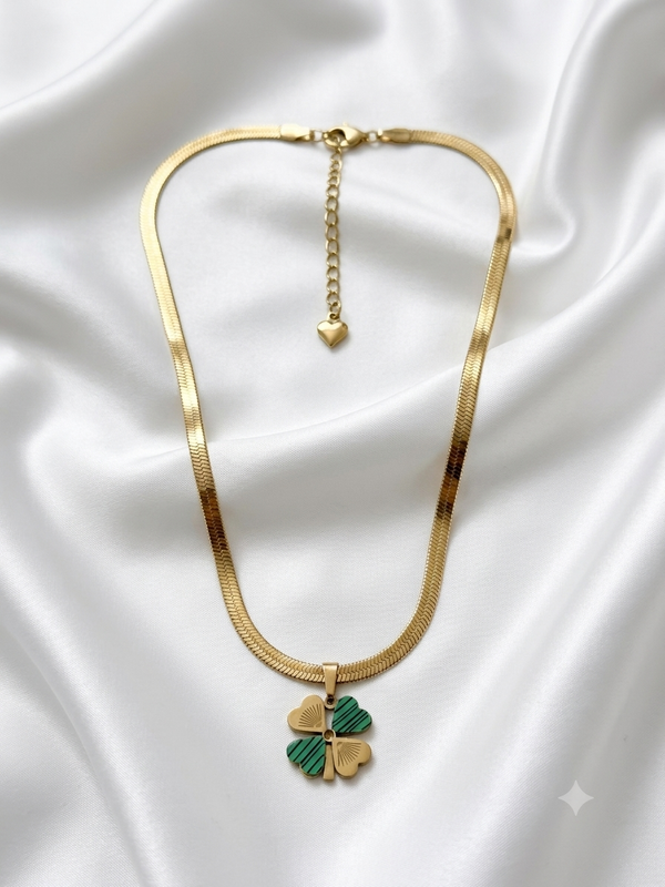 Herringbone Four-Leaf Clover Pendant Necklace