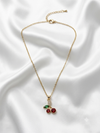 Dainty Gold Cherry Pendant Necklace with Red Crystal Accents
